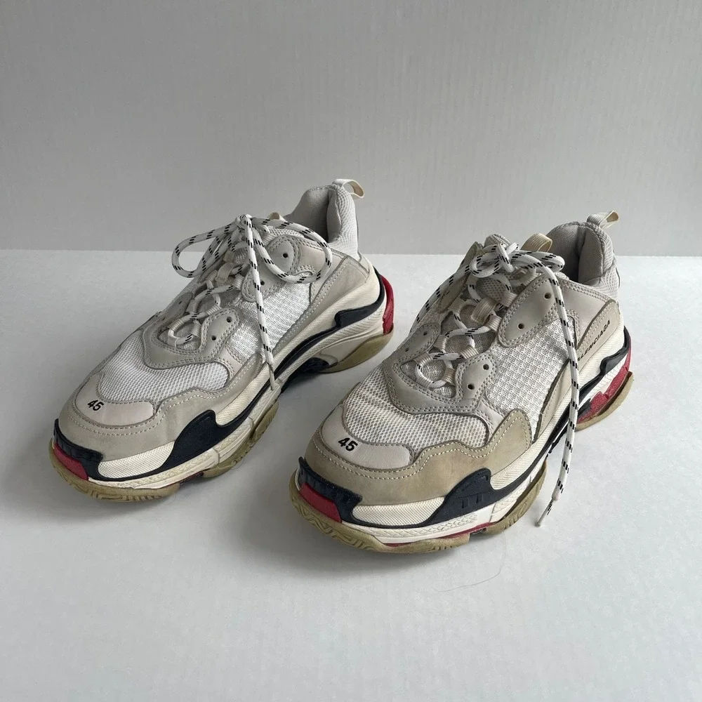 Balenciaga Triple S Sneakers Size 45 / US 11 Beige White Red Distressed